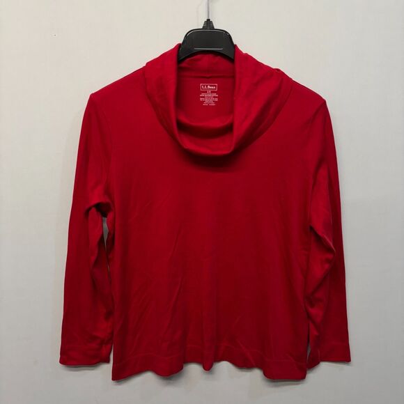 LL Bean Women Cowl Neck Long Sleeve Tee T-Shirt Top Size 1X Red Supima C038 -3 - Picture 1 of 12